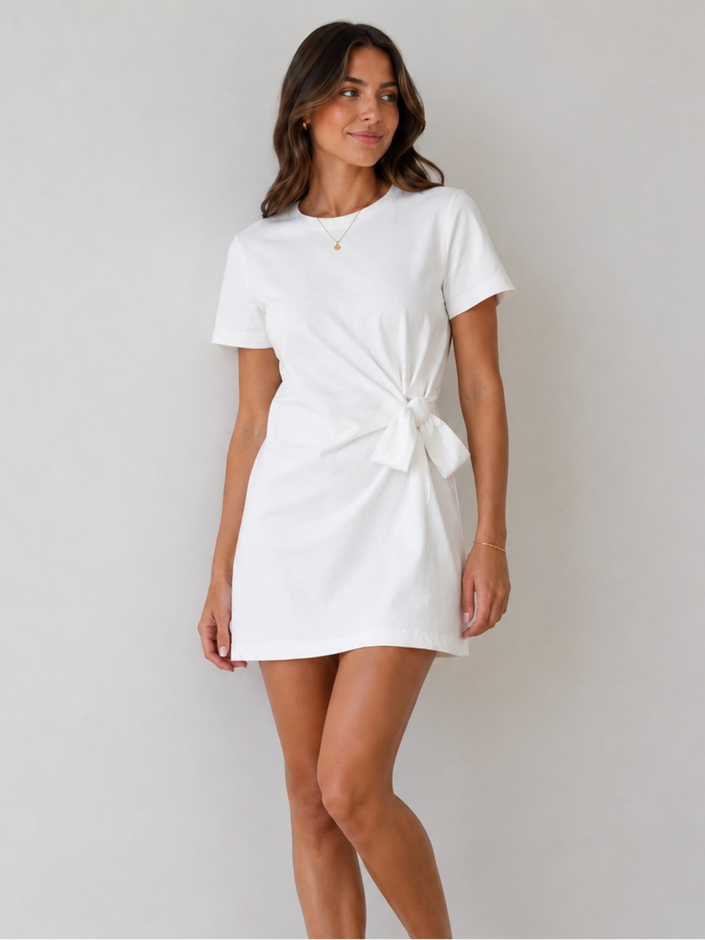 Anthropologie Daily Practice Preppy White Tie-Waist Short Sleeve Dress size S